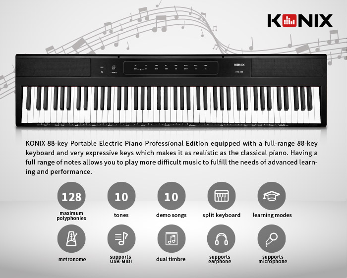 KONIX Piano de teclado, 88 teclas de piano eléctrico semipesado con función  MIDI Bluetooth, teclado de piano portátil con soporte, pedal de